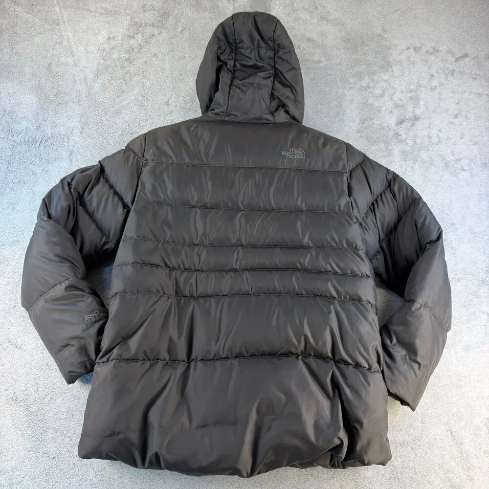 North Face Girls 550 Down Puffer Jacket Hooded Black Size XL 18